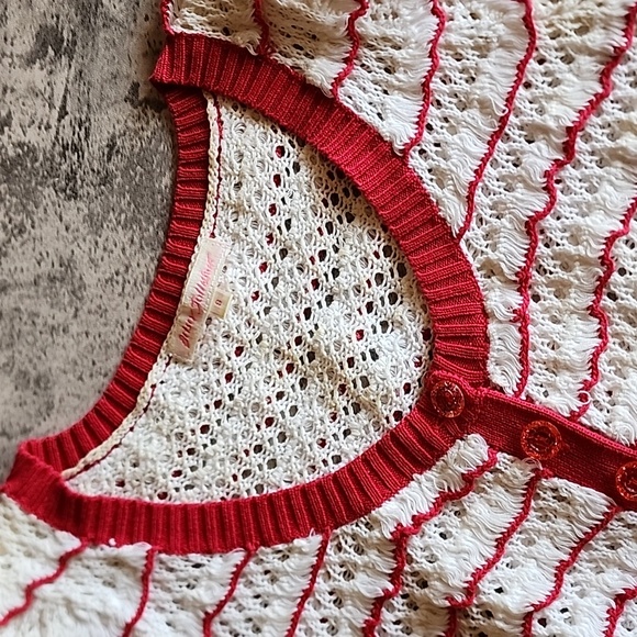 Betsey Johnson crochet knit short cardigan vintage red and white color size S - Picture 8 of 16